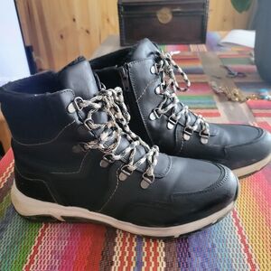 Women's Black Lace-Up Ankle Boots with White Contrast Sole